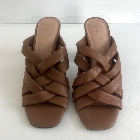 JOIE $170 Luz Crisscross Mule Cognac Leather Stacked Heel Sandals Shoes Size 6.5 - Picture 3 of 5